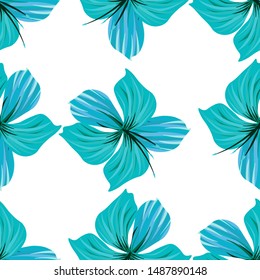 Hibiscus flower. Seamless tropic pattern. Palm background