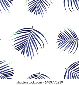 Hibiscus flower. Seamless tropic pattern. Palm background