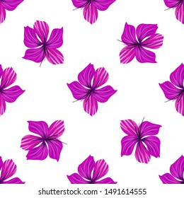 Hibiscus flower. Seamless tropic pattern. Palm background