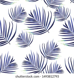 Hibiscus flower. Seamless tropic pattern. Palm background