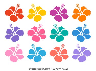 Hibiscus Flower Set - In Different Colors - Vector Shape