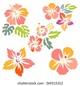 Hibiscus flower set - surfing and tropical symbol