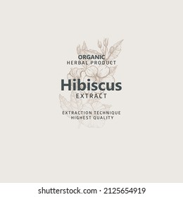 Hibiscus flower sign logo, brand identity template in line style. Vector logo Hibiscus flower. Hand drawn nature floral label. Flower plant in vintage style.