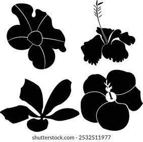 Hibiscus flower silhouette icon set illustration.