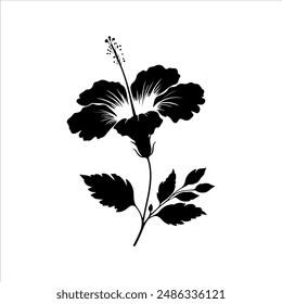 Hibiscus flower silhouette on white background. Hibiscus icon sign vector illustration design.