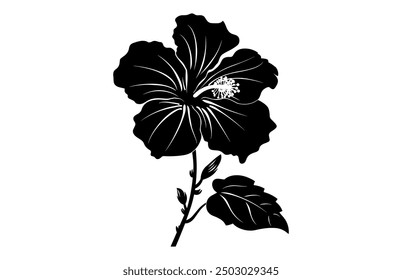 Hibiscus Flower Silhouette Vector art, Hibiscus Black Silhouette Clipart