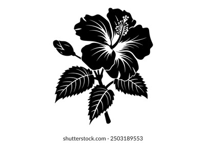 Hibiscus Flower Silhouette Vector art, Hibiscus Black Silhouette Clipart