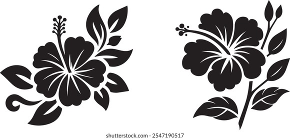 HIBISCUS Flower Silhouette Vetor Art Design, dois tipos de HIBISCUS Flower em um quadro.