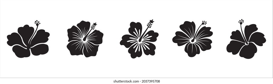 Hibiscus flower silhouette vector set. Hibiscus flower vector illustration set.