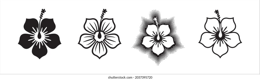 Hibiscus flower silhouette vector set. Hibiscus flower vector illustration set.