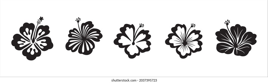 Hibiscus flower silhouette vector set. Hibiscus flower vector illustration set.