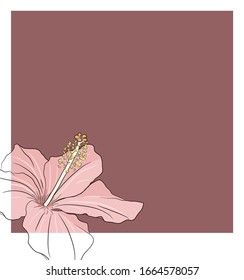 Hibiscus flower. Tropical flower. Card template. For decoration, invitation, wedding card