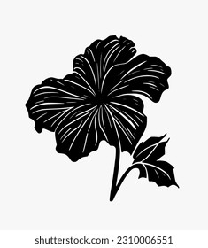 Hibiscus flower tropical exotic black white engraving tattoo silhouette drawing illustration.Hawaiian floral plant stencil design element.Plotter laser cutting.Cut file.Logo.Shirt Print.DIY line art