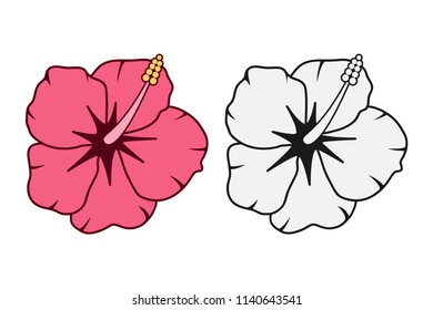 Hibiscus flower. Tropical Hawaiian flower set. Vector illustration.