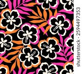 Hibiscus flower with tropical leaf seamless pattern design for summer holidays background.