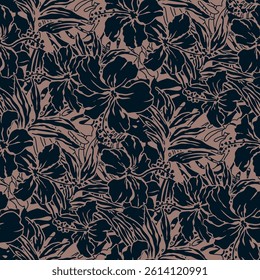Hibiscus flower and tropical leaves patchwork wallpaper abstract vector seamless pattern for fabric shirt towel tablecloth pillow rug carpet