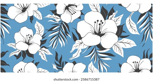 Hibiscus Flower Tropical Seamless Pattern