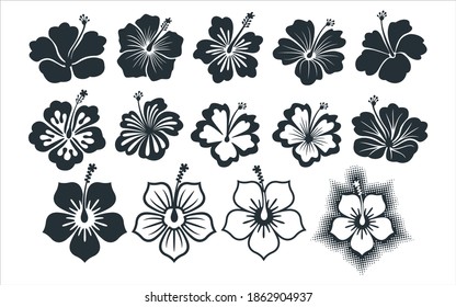 hibiscus flower vector graphic design template set for sticker, decoration, cutting and print file