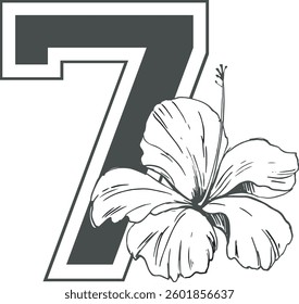 Hibiscus flower vector graphics with number