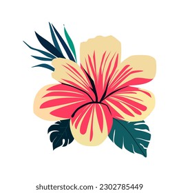 Hibiscus flower. Vector illustration in flat style. Isolated on white background.