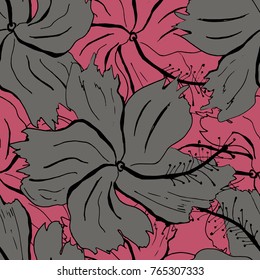 Hibiscus flower vector illustration seamless pattern design textile, fabric repeating background design for all web and print purposes