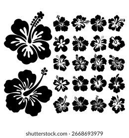 Hibiscus Flower Vector Set – Tropical Botanical Silhouettes