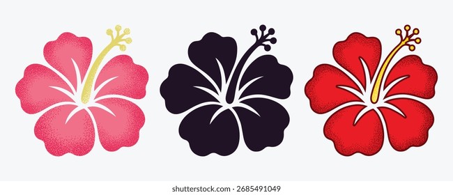 Conjunto de Vector de flores de hibisco – Diseño de ilustración floral tropical