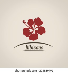 Hibiscus flower in vintage style poster with  flower shape icon, vector illustration