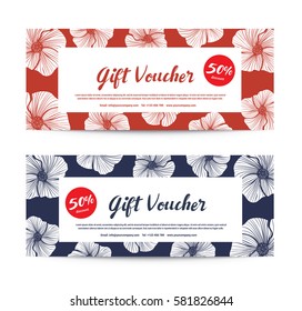 Hibiscus flowers background Gift Voucher template for Spa, Hotel Resort, Vector illustration.