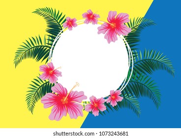 Hibiscus flowers and coconut leave banner vector design.
