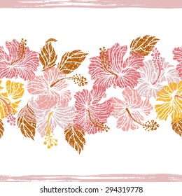 Hibiscus flowers endless border. All elements of composition located on separate layers and can be easy editable