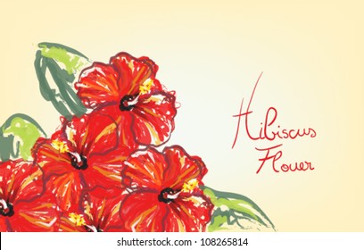 Hibiscus Flowers, Hand Drawing Sketch