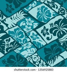 Hibiscus flowers hawaii style fabric vector abstract patchwork seamless pattern wallpaper