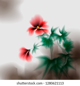 Hibiscus flowers. hibiscus ink effect. Stylization under the work of Chinese artists. A template for the design.