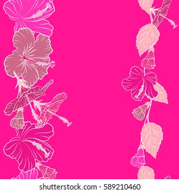 Hibiscus flowers in magenta and pink colors with copy space (place for your text).
