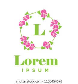 hibiscus flowers monogram frame. logo template