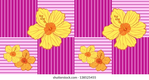hibiscus flowers on a checkered background. EPS 10  (pattern tile is located in the swatch palette)
