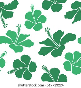 Hibiscus flowers on white background in green colors.
