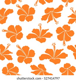 Hibiscus flowers on white background in orange and beige colors.