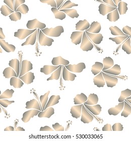 Hibiscus flowers on white background in gray and beige colors.