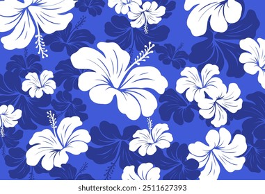 Hibiscus flores Padrão. Padrão sem emenda havaiano. Flores e Folhas tropicais. Camisa Havaiana Aloha. Design para tecido, têxtil, papel de parede, roupas. fundo floral. ilustração vetorial