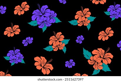 Hibiscus flores Padrão. Padrão sem emenda havaiano. Flores e Folhas tropicais. Camisa Havaiana Aloha. Design para tecido, têxtil, papel de parede, roupas. fundo floral. ilustração vetorial