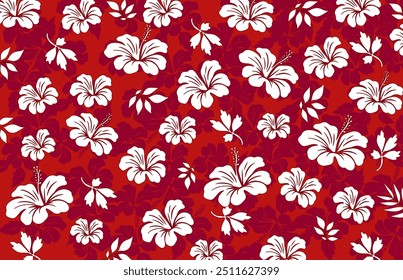 Hibiscus flores Padrão. Padrão sem emenda havaiano. Flores e Folhas tropicais. Camisa Havaiana Aloha. Design para tecido, têxtil, papel de parede, roupas. fundo floral. ilustração vetorial