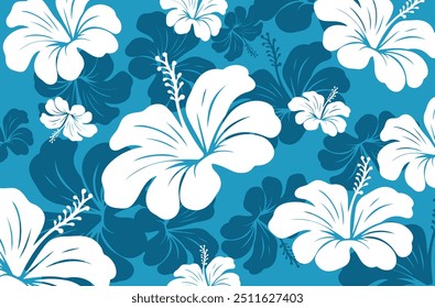 Hibiscus flores Padrão. Padrão sem emenda havaiano. Flores e Folhas tropicais. Camisa Havaiana Aloha. Design para tecido, têxtil, papel de parede, roupas. fundo floral. ilustração vetorial