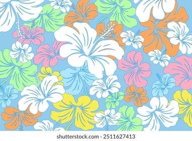 Hibiscus flores Padrão. Padrão sem emenda havaiano. Flores e Folhas tropicais. Camisa Havaiana Aloha. Design para tecido, têxtil, papel de parede, roupas. fundo floral. ilustração vetorial