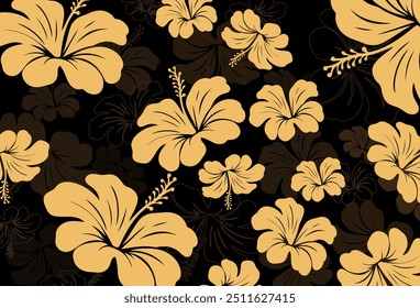 Hibiscus flores Padrão. Padrão sem emenda havaiano. Flores e Folhas tropicais. Camisa Havaiana Aloha. Design para tecido, têxtil, papel de parede, roupas. fundo floral. ilustração vetorial
