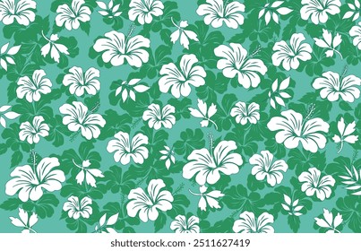 Hibiscus flores Padrão. Padrão sem emenda havaiano. Flores e Folhas tropicais. Camisa Havaiana Aloha. Design para tecido, têxtil, papel de parede, roupas. fundo floral. ilustração vetorial