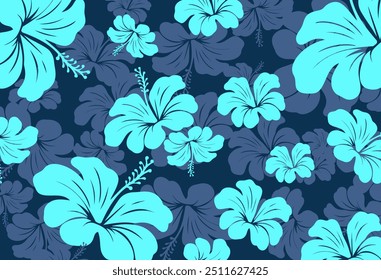 Hibiscus flowers Pattern. Hawaiian Seamless Pattern. Tropical flowers and Leaves. Hawaiian Aloha Shirt. Design for fabric, textile, wallpaper, clothing. floral background. vector illustration