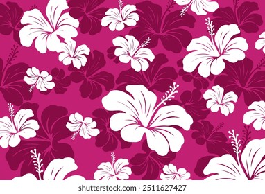 Hibiscus flores Padrão. Padrão sem emenda havaiano. Flores e Folhas tropicais. Camisa Havaiana Aloha. Design para tecido, têxtil, papel de parede, roupas. fundo floral. ilustração vetorial