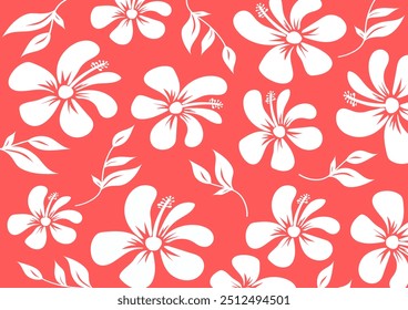 Hibiscus flores Padrão. Padrão sem emenda havaiano. Flores e Folhas tropicais. Camisa Havaiana Aloha. Design para tecido, têxtil, papel de parede, roupas. fundo floral. ilustração vetorial